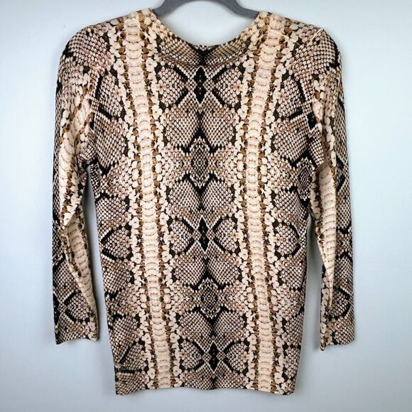 J.Crew Tippi Merino Wool Knit Sweater Cropped Sleeve Python Snake Print Beige XS - Picture 6 of 12